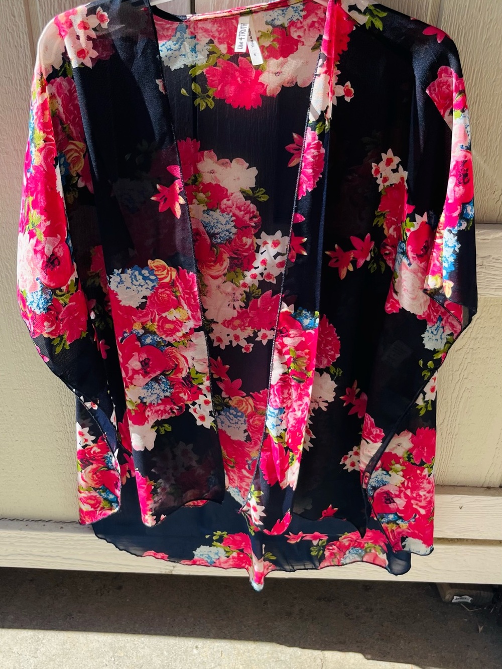 Live 4 Truth Black Floral Sheer Cardigan with Pink Blooms